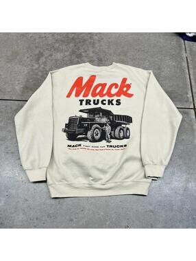 vintage mack trucks construction beige racing crewneck size medium
